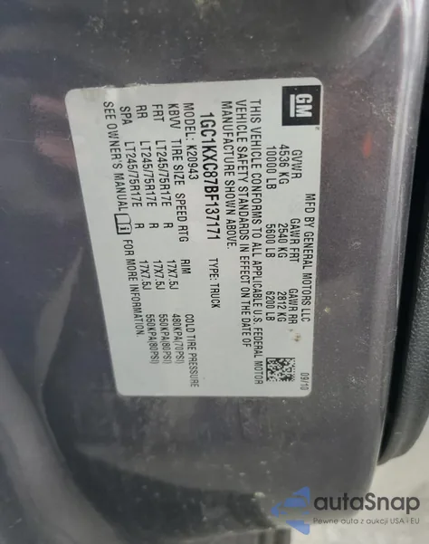 2011 Chevrolet Silverado K2500 Heavy Duty Lt from USA, damaged, VIN 1GC1KXC87BF137171